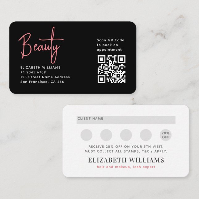 Carte De Visite Black Rose Beauté Professional QR Code Loyauté (Devant / Derrière)