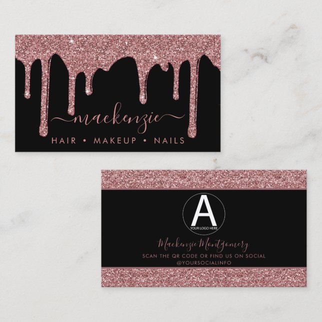 Carte De Visite Black Rose Gold Parties scintillant Drives Busines (Devant / Derrière)