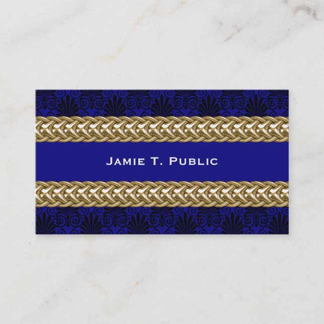 Carte De Visite Black Royal Blue Damask Gold Chain (Devant)