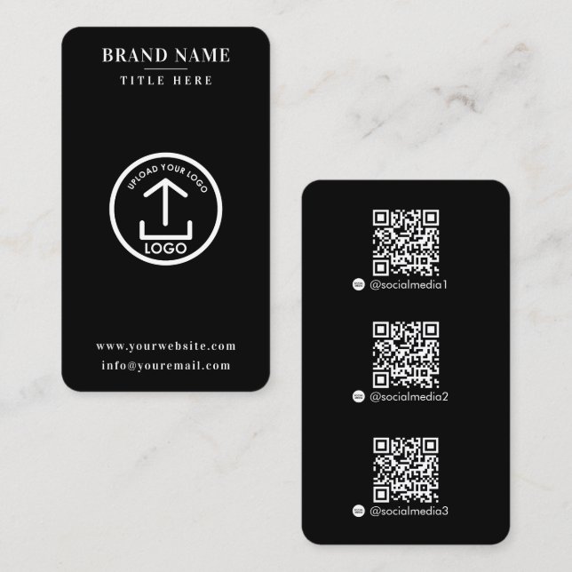 Carte De Visite Black Scannable Digital Contact QR Code Logo (Devant / Derrière)
