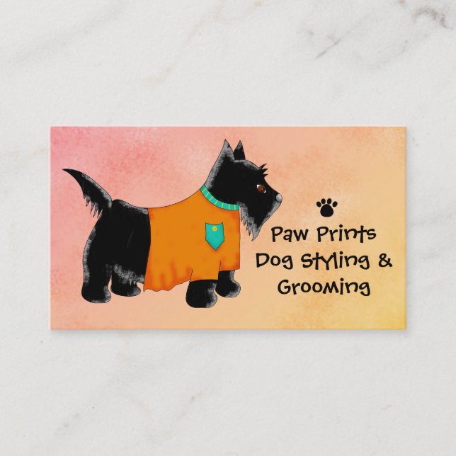 Carte De Visite Black Scottie Terrier Chien Grossissant Jaune (Devant)