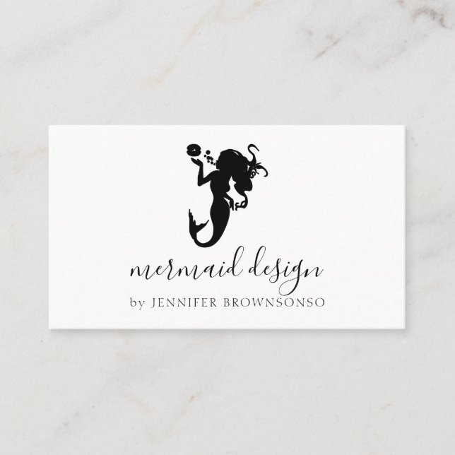 Carte De Visite Black Simple Modern Sophisticated Mermaid (Devant)