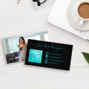 Carte De Visite Black Turquoise Social Media Icons Photo & Logo
