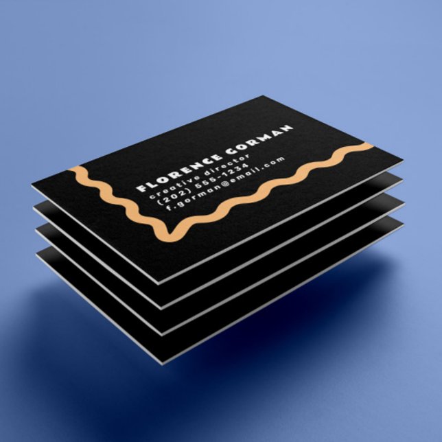 Carte De Visite Black White et Pastel Orange Wavy Frame (Créateur téléchargé)