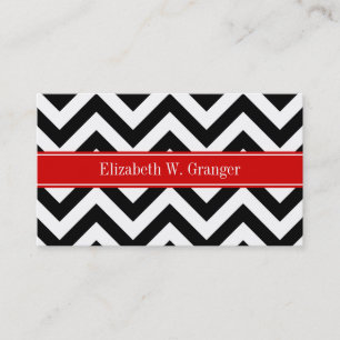 Carte De Visite Black White LG Chevron Red Name monogram