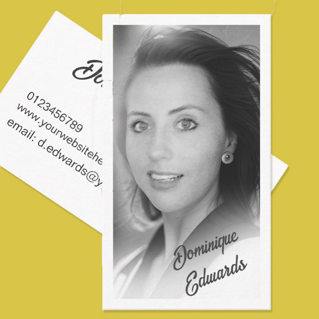 Carte De Visite Black White Photo QR Code Elégante Typographie (Créateur téléchargé)