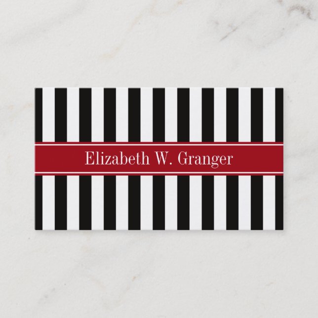Carte De Visite Black White Stripe Cranberry (Devant)