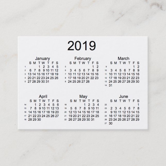 Carte De Visite Blanc 2019 calendrier de 52 semaines par des (Devant)