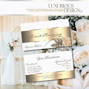 Carte De Visite Blanc avec Décor Or et Fleur Rose mignonne