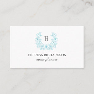 Carte De Visite Blanc Azure Magnolia Wreath Monogramme chic