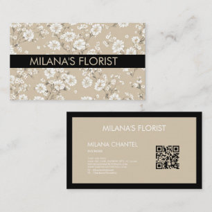 Carte De Visite Blanc Beige Daisy Moderne Hippie Fleur Fleuriste 