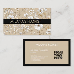 Carte De Visite Blanc Beige Daisy Moderne Hippie Fleur Fleuriste 