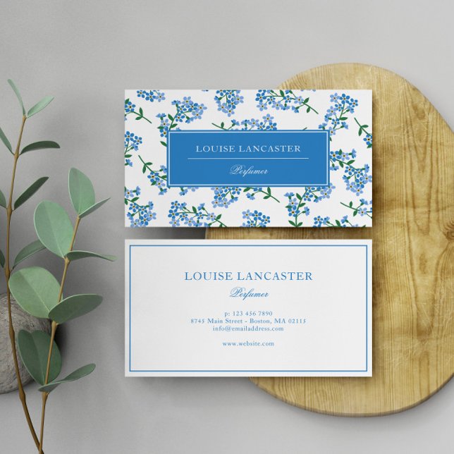 Carte De Visite Blanc Bleu Doux Oublier-Me-Pas Motif (Créateur téléchargé)