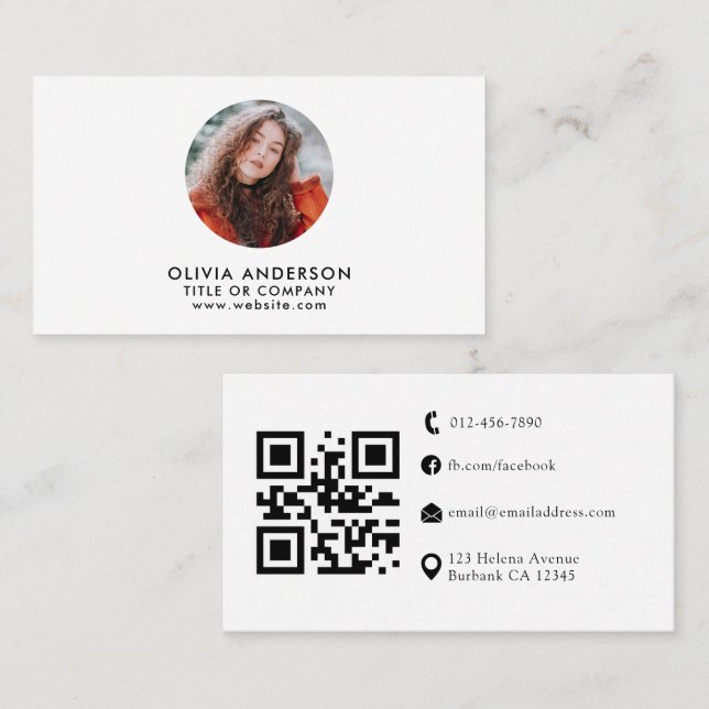 Carte de visite blanc blush professionnel avec QR  (Devant / Derrière)