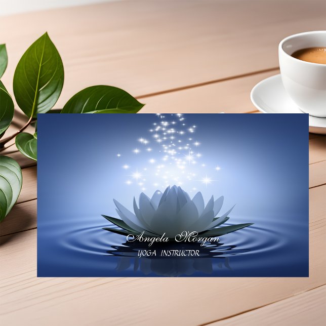 Carte De Visite Blanc chic Lotus Bleu (Créateur téléchargé)