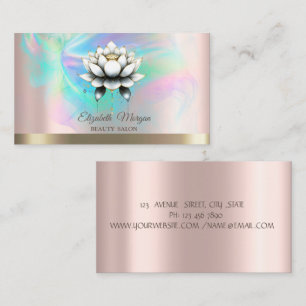 Carte De Visite Blanc Chic Lotus Encre Holographique Or Rose