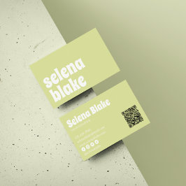 Carte De Visite Blanc et chaux minimalistes | Code QR moderne