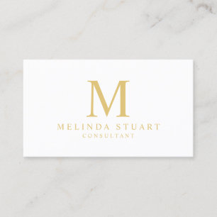 Carte De Visite Blanc et monogramme élégant d'or
