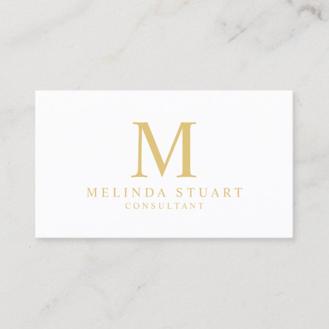 Carte De Visite Blanc et monogramme élégant d'or (Devant)