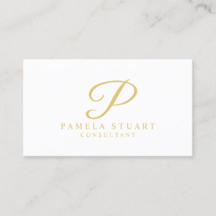 Carte De Visite Blanc et monogramme élégant d'or
