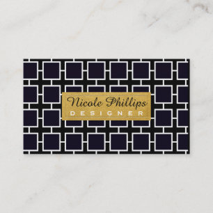 Carte de visite blanc et or géométrique chic noir