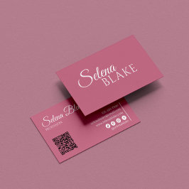 Carte De Visite Blanc et rose minimaliste | Code QR moderne