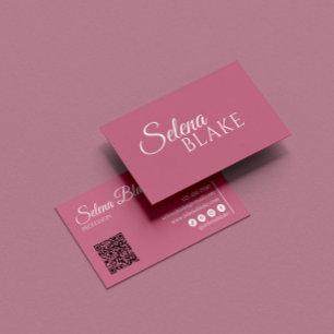 Carte De Visite Blanc et rose minimaliste   Code QR moderne