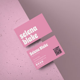 Carte De Visite Blanc et rose minimaliste | Code QR moderne