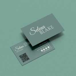 Carte De Visite Blanc et vert minimaliste | Code QR moderne