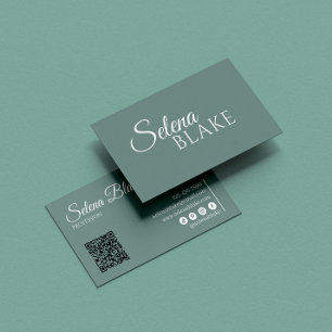 Carte De Visite Blanc et vert minimaliste Code QR moderne