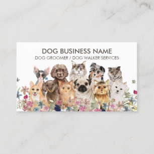 Carte De Visite Blanc Floral Animaux de compagnie Chien Chat Famil