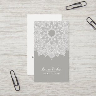 Carte De Visite Blanc gris de yoga de fleur de Lotus de mandala