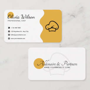 Carte De Visite Blanc jaune moderne Chef professionnel avec adress