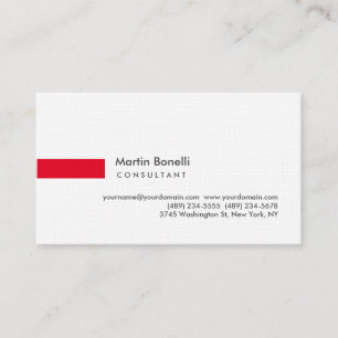 Carte De Visite Blanc moderne Rouge Simple Consultant Lin Premium