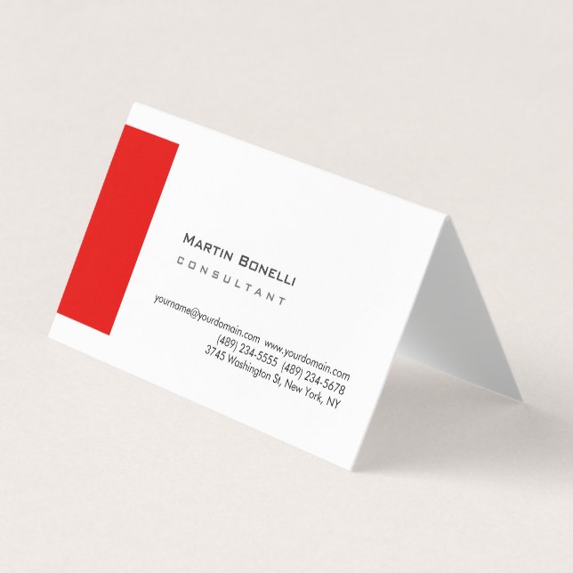 Carte De Visite Blanc moderne Rouge Simple Perle Premium (Devant)