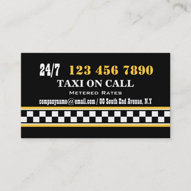 Carte De Visite Blanc noir jaune #4 de taxi (Devant)