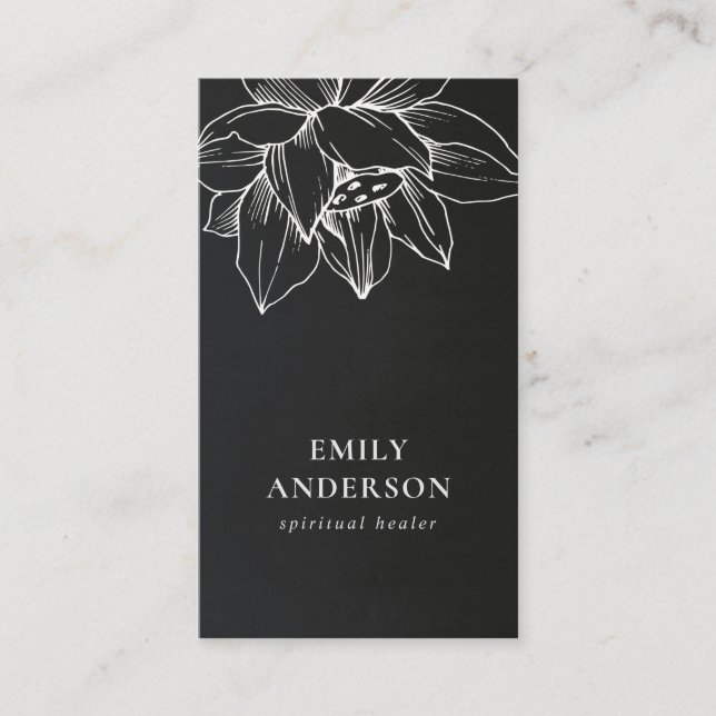 CARTE DE VISITE BLANC NOIR LOTUS SIMPLE REIKI SPIRITUEL HEALER (Devant)