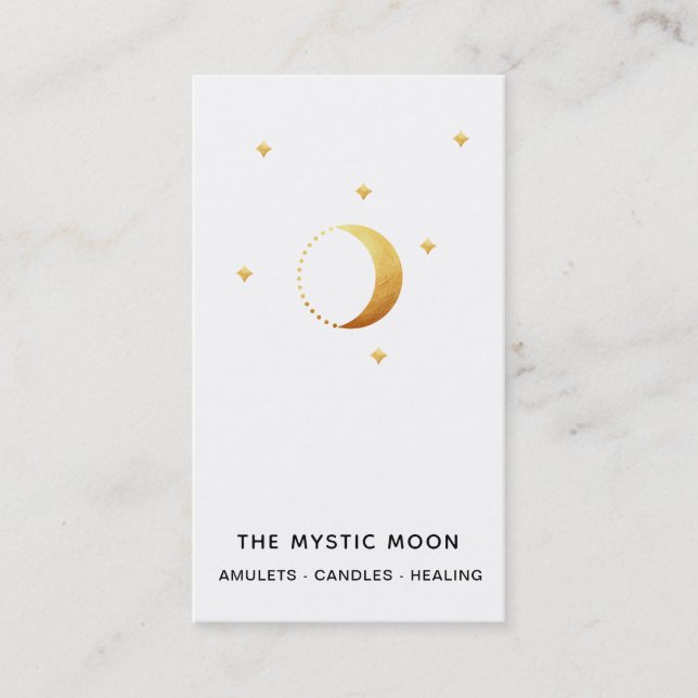 Carte De Visite *~* Blanc Or - Étoiles Lunaires Luna Mystique Lune (Devant)