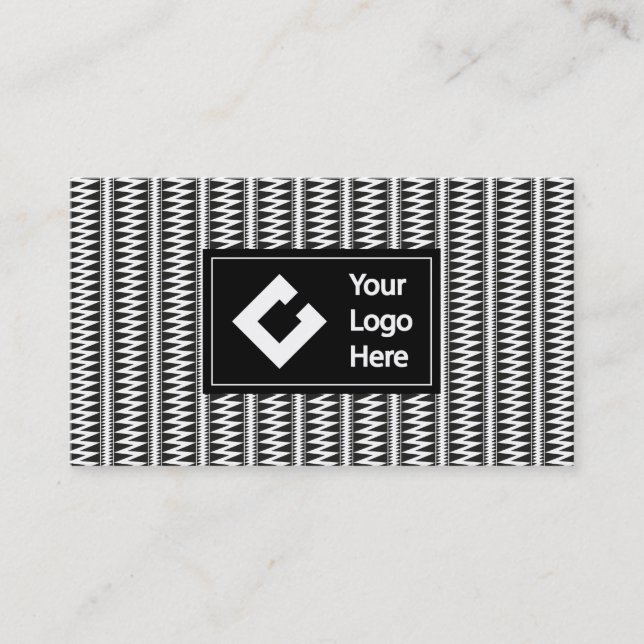 Carte De Visite Blanc personnalisé de noir de zigzag d'Ikat avec (Devant)