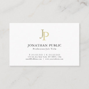 Carte De Visite Blanc professionnel d'or de monogramme élégant d