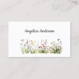 Carte De Visite Blanc pur Aquarelle féminine Fleur sauvage Pré