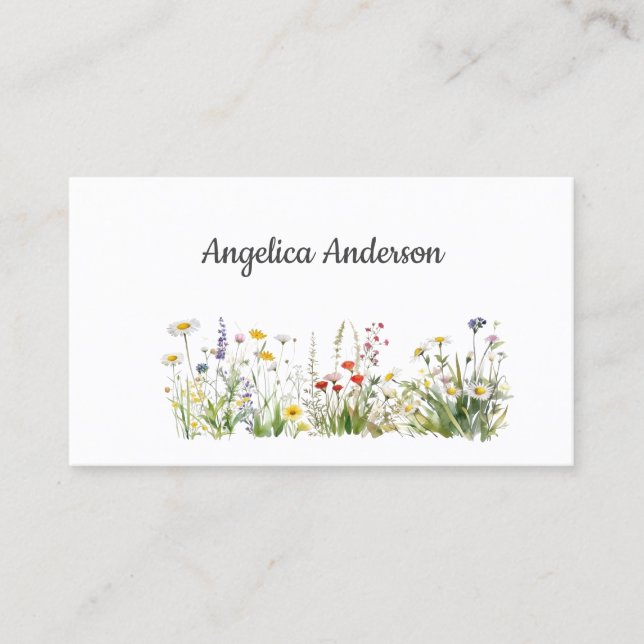 Carte De Visite Blanc pur Aquarelle féminine Fleur sauvage Pré (Devant)