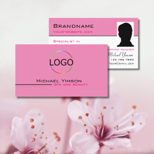 Carte De Visite Blanc rose clair avec logo et photo professionnel