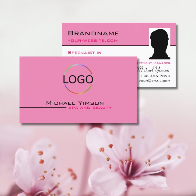 Carte De Visite Blanc rose clair avec logo et photo professionnel (Créateur téléchargé)