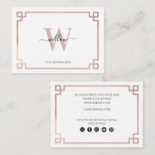 Carte De Visite Blanc & Rose Gold Rose grec Clé médias sociaux