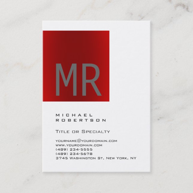 Carte de visite blanc tendance gris rouge Monogram (Devant)