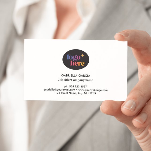 Carte de visite blanche code QR logo moderne (Front side of card shown in 3.5 x 2.0 inch, add your QR Code on the backside.)