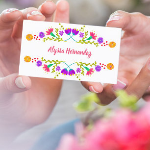 Carte de visite blanche florale Fiesta Mexicaine C