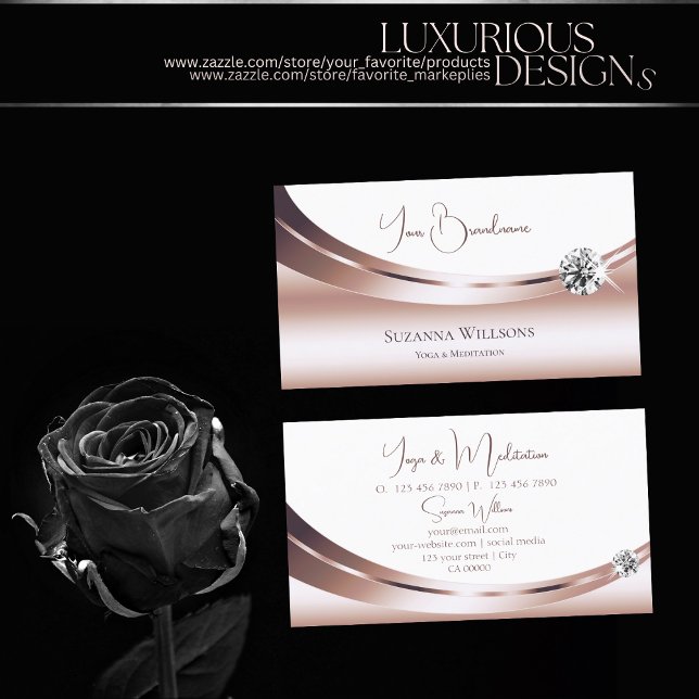 Carte De Visite Blancs d'or Rose avec diamant étincelant (Créateur téléchargé)