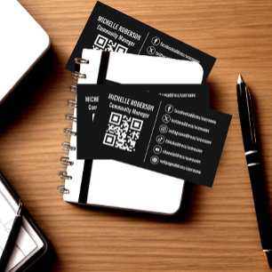 Carte De Visite Blancs icônes de médias sociaux QR sur arrière - p